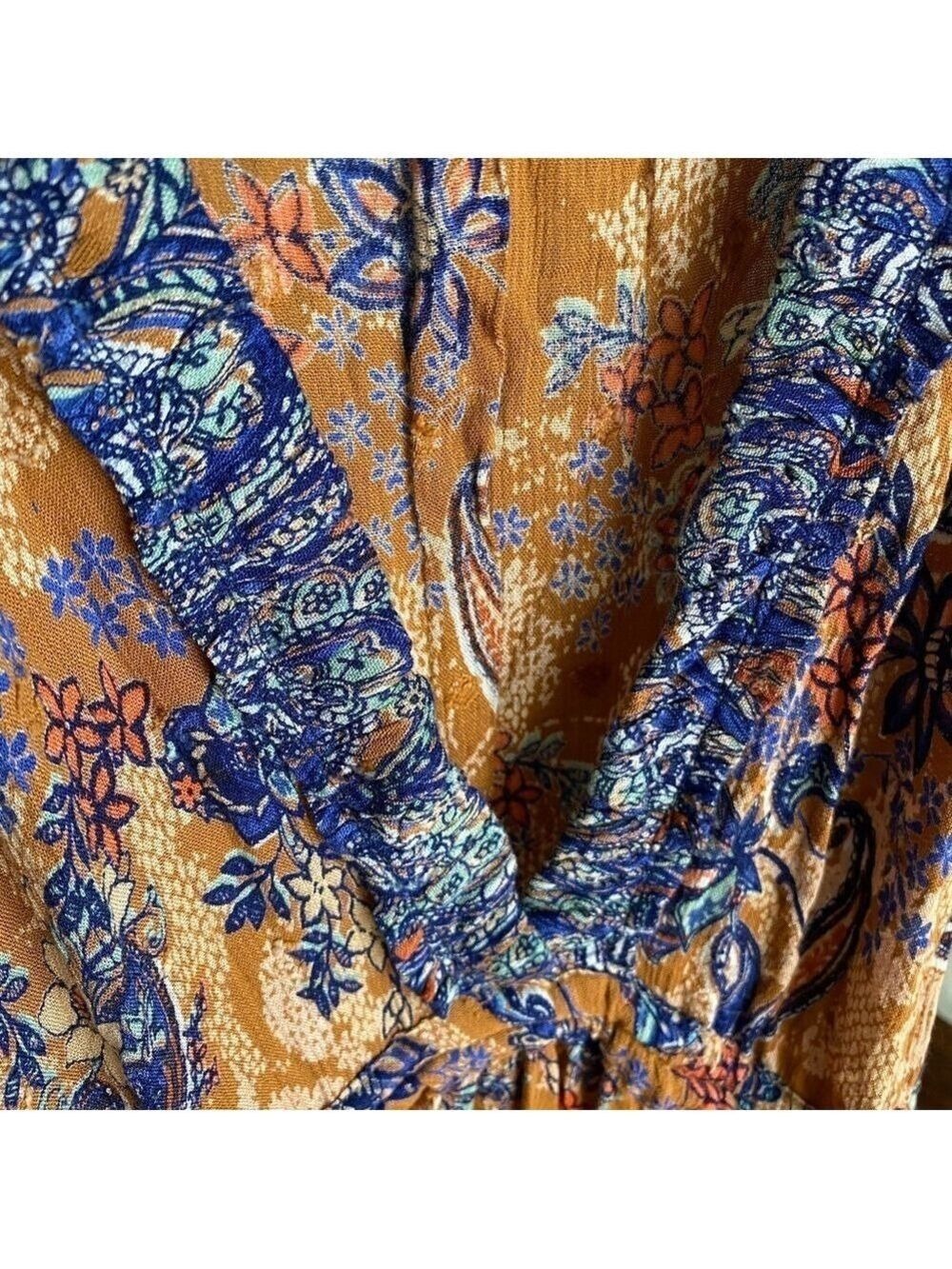 Women's Angie Dress, Floral Paisley Print Rust Blue Size S - Picture 5 of 6